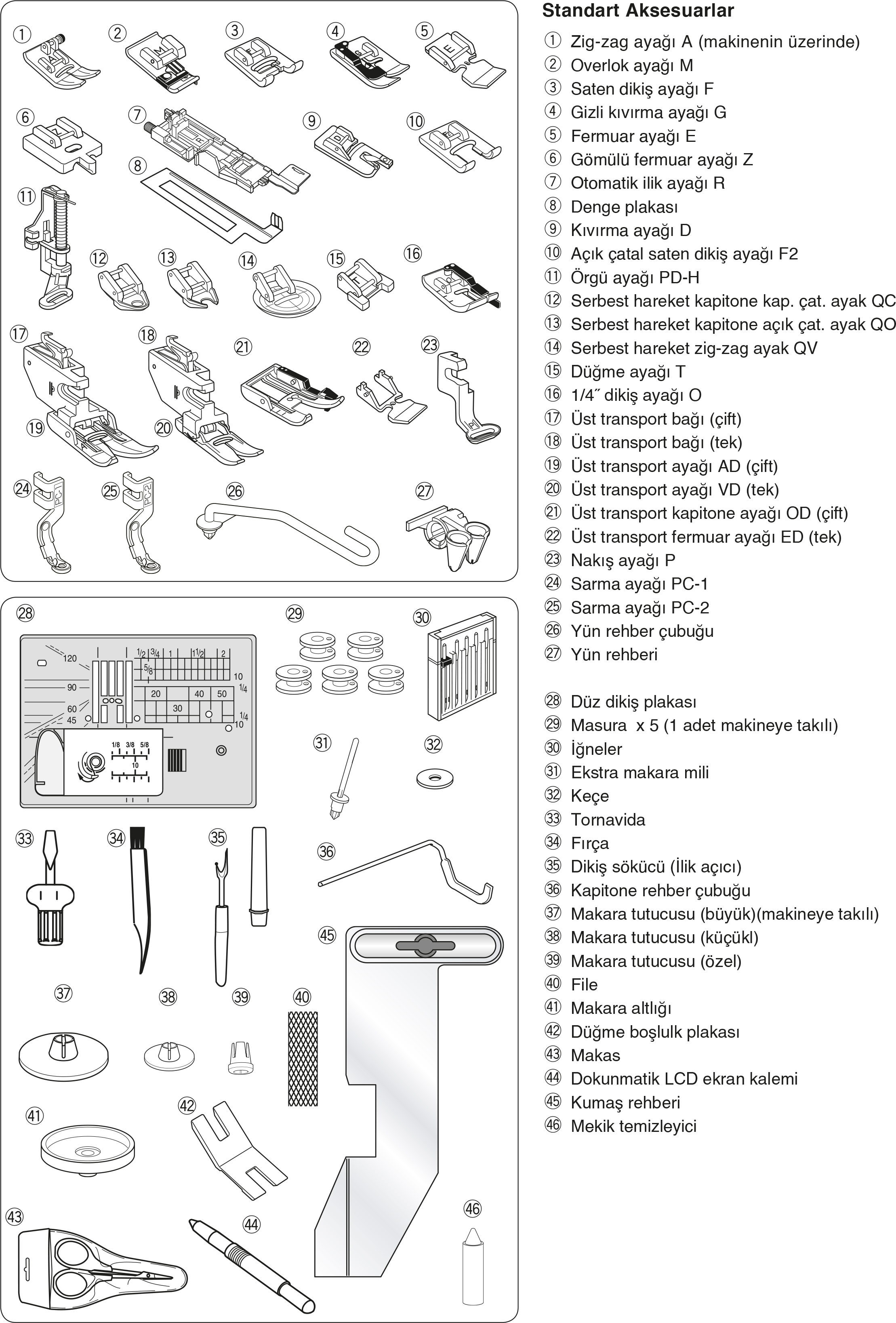 Janome MC14000 Standart Aksesuarlar