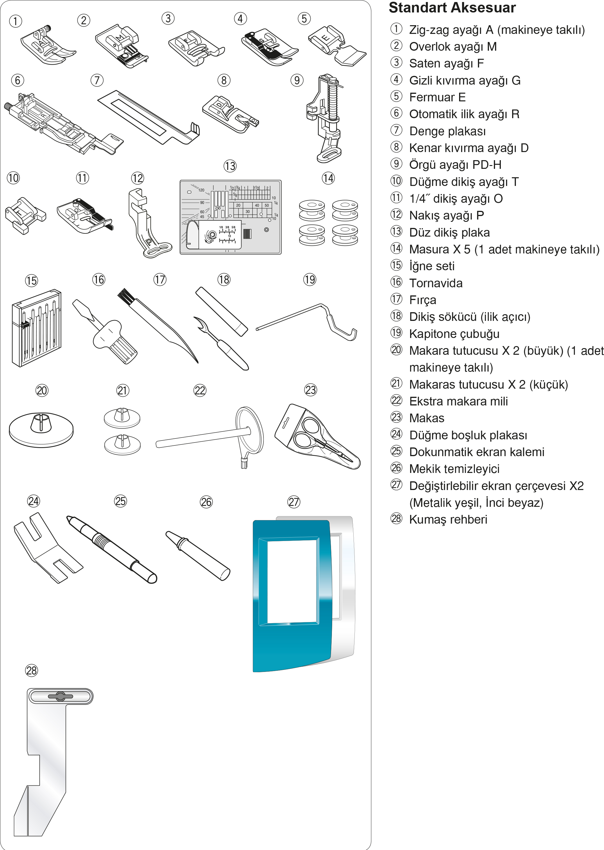 Janome MC9900 Standart Aksesuarlar