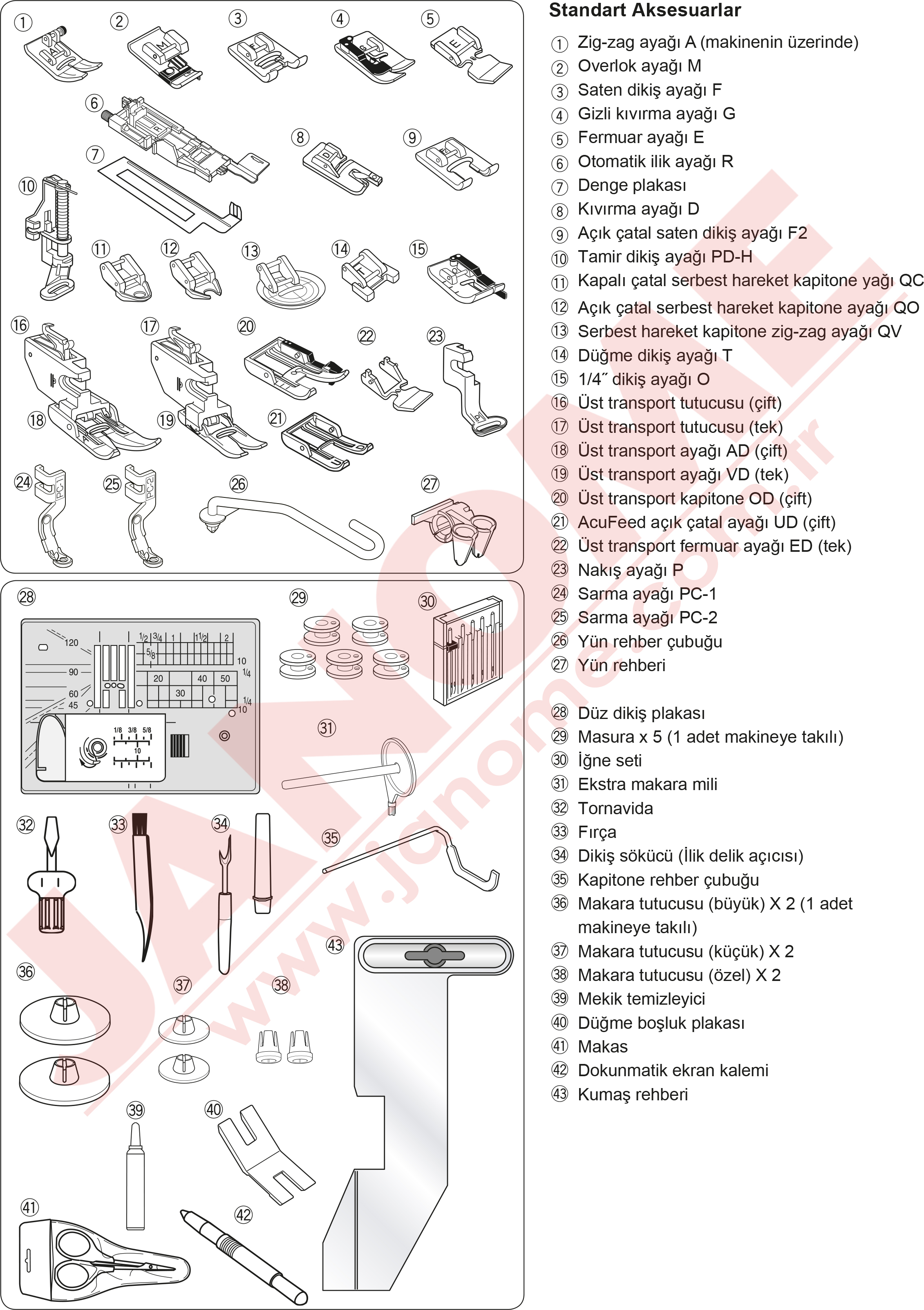 Janome Skyline S9 Standart Aksesuarlar