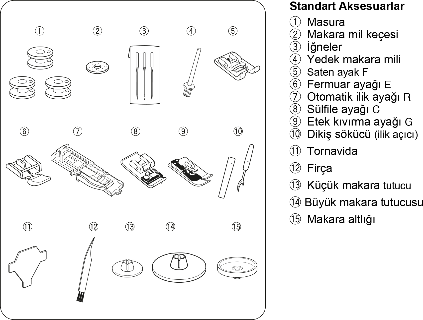 Janome 2030DC Standart Aksesuarlar