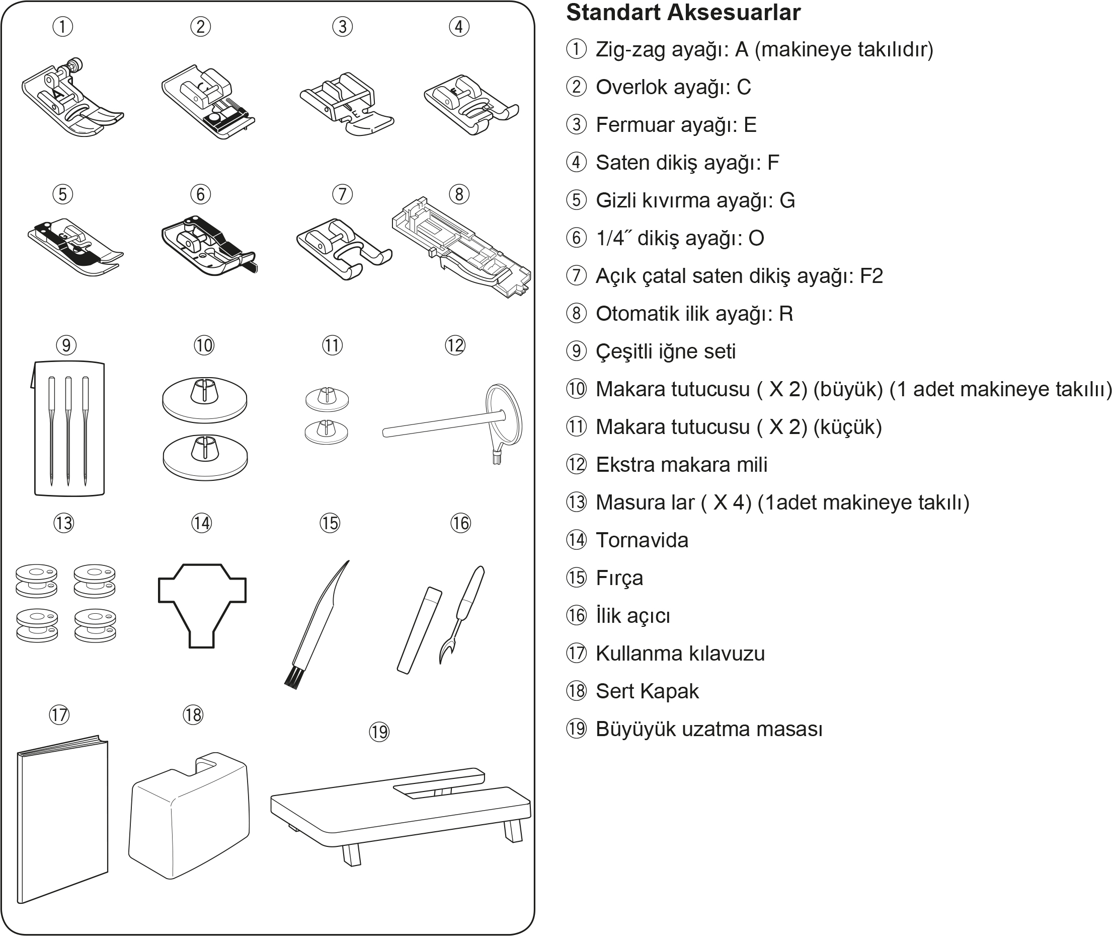 Janome 5060DC Standart Aksesuarlar