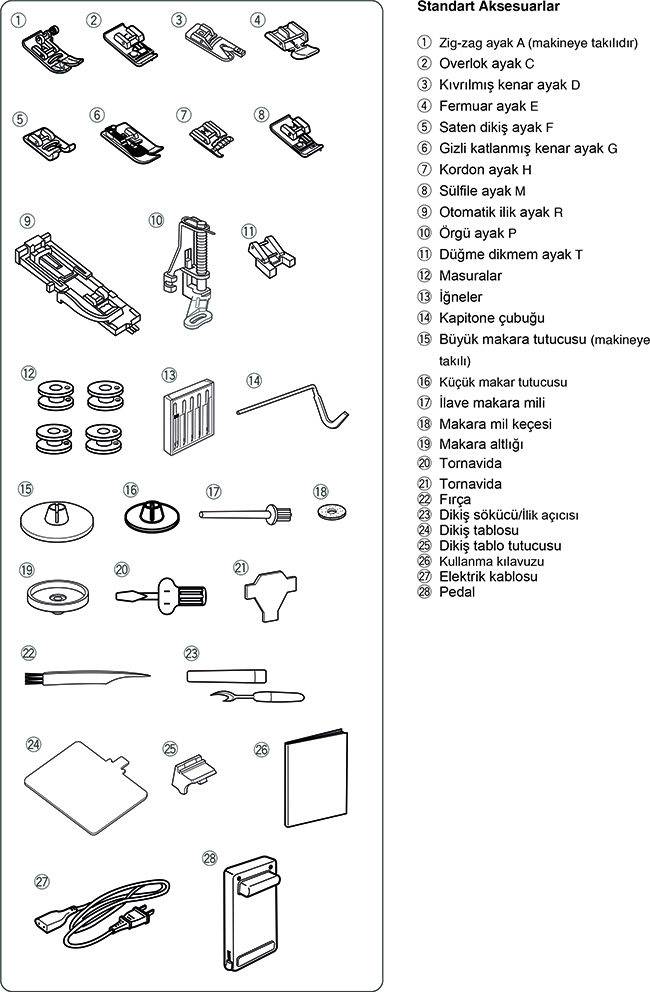 Janome MC5200 Standart Aksesuarlar
