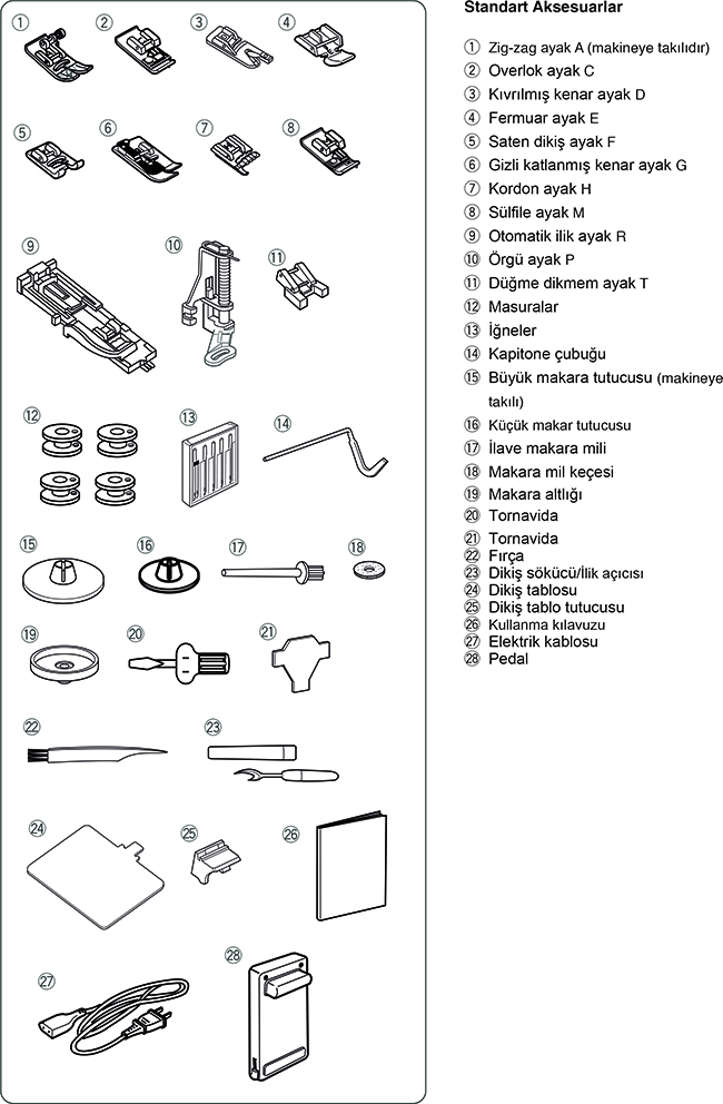 Janome MC5200 Standart Aksesuarlar