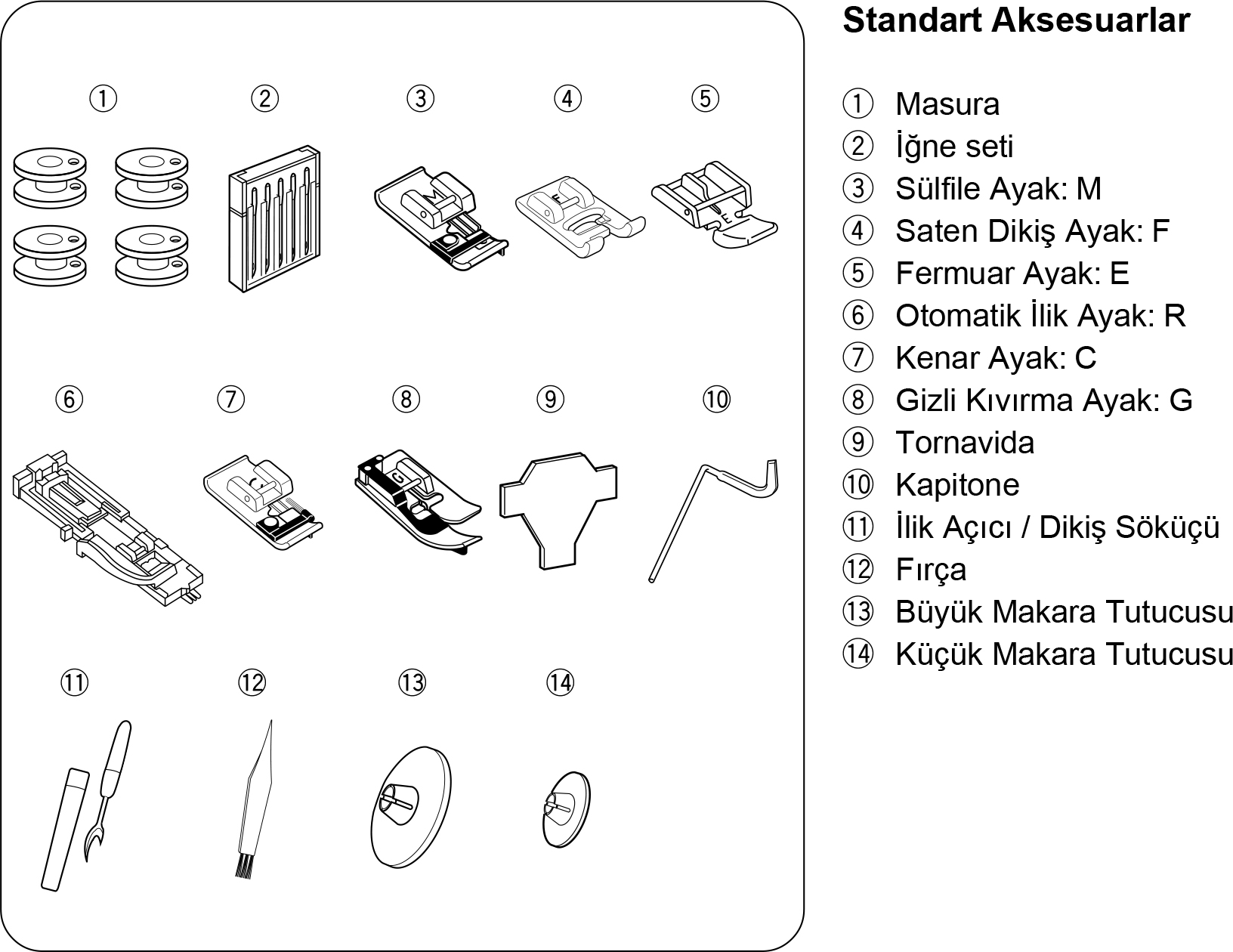 Janome DC4030PR Standart Aksesuarlar